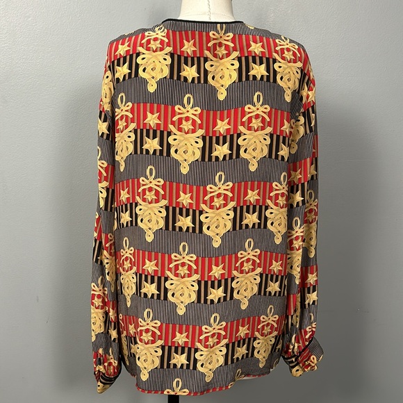 Vintage Fiji Silk Gold Red Navy Long Sleeve Button Down Shirt size XL mandarin - Picture 16 of 16